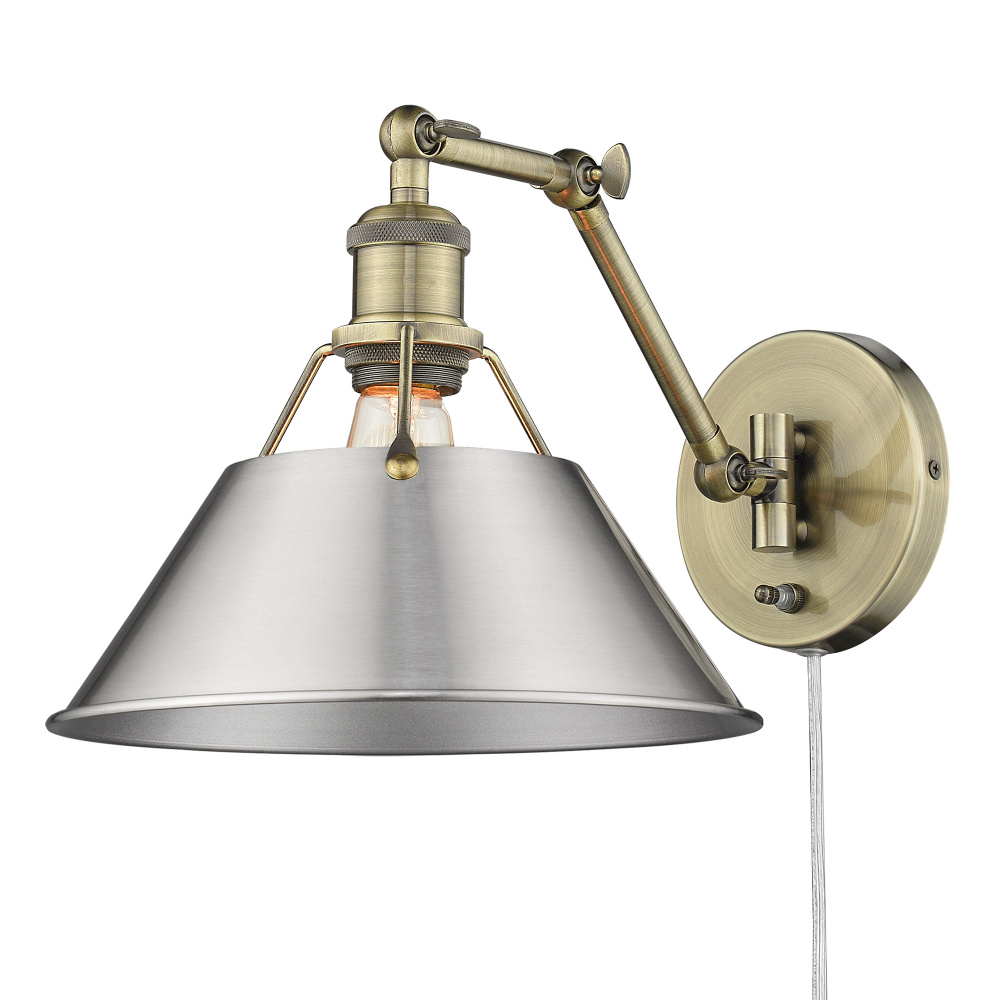 Yep by Golden Lighting Orwell 1-light Swing Arm Wall Lamp in Aged Brass and Pewter shade